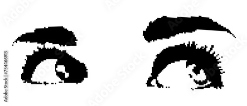 Pixel art y2k female eyes graphic element. Trendy retro 8 bit game style shapes for banner, prints, poster design. Vector illustration isolated on transparent background