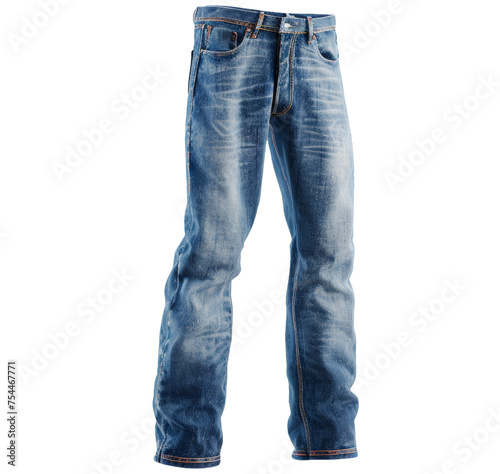 a blue jeans floating in the air cut out transparent isolated on white background ,PNG file.