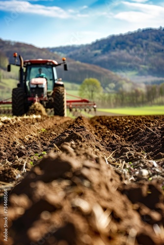 A tractor plowing a field  suitable for agriculture concepts