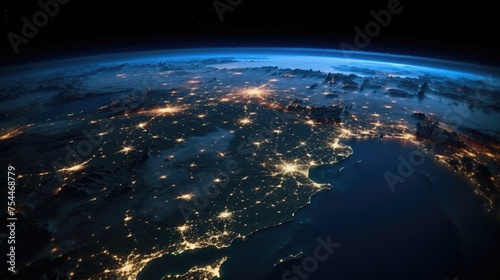 A breathtaking view of Earth at night. Perfect for science and technology projects