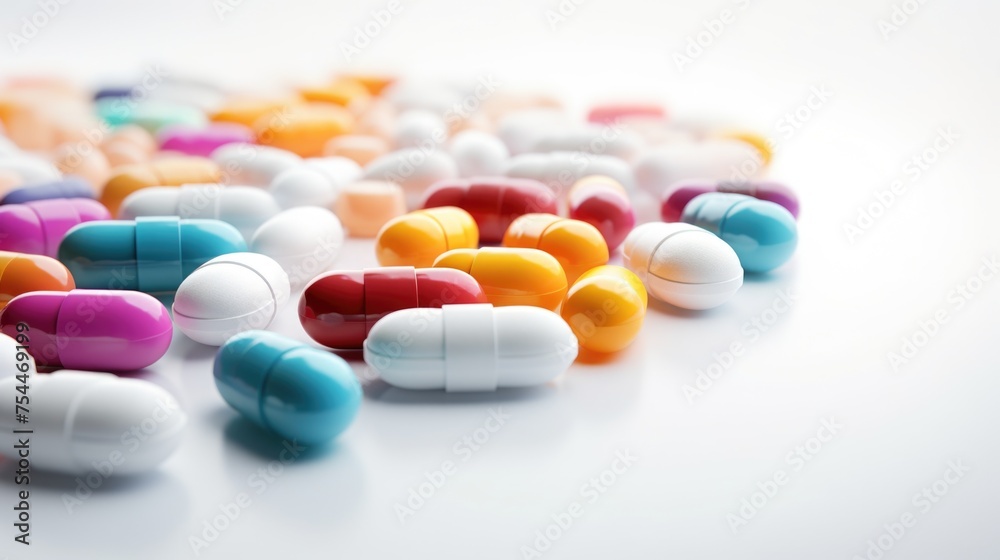Assorted pills on clean background. Suitable for medical concepts Assorted pills on clean background. Suitable for medical concepts