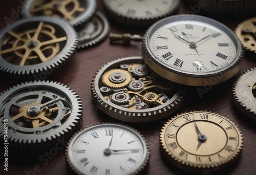 Old watch mechanism in the dark. Clock hands as symbol of time management