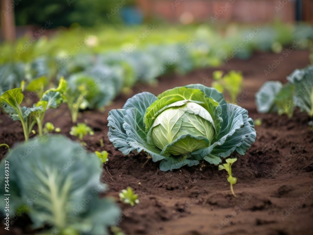 Naklejka premium cheerful cabbage in the garden.