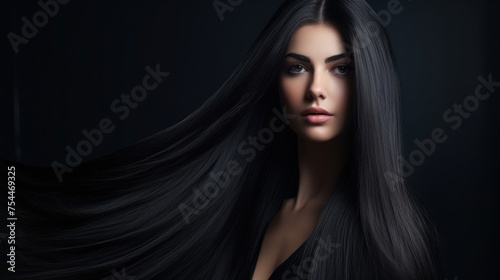 A stunning woman with flowing black hair. Ideal for beauty and fashion projects