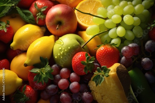 A variety of fresh fruits and vegetables close up. Perfect for healthy lifestyle and nutrition concepts
