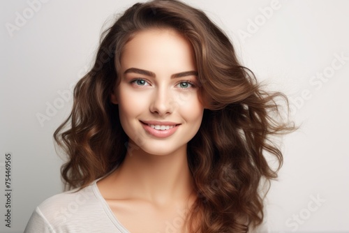 A beautiful young woman with long brown hair. Suitable for various projects