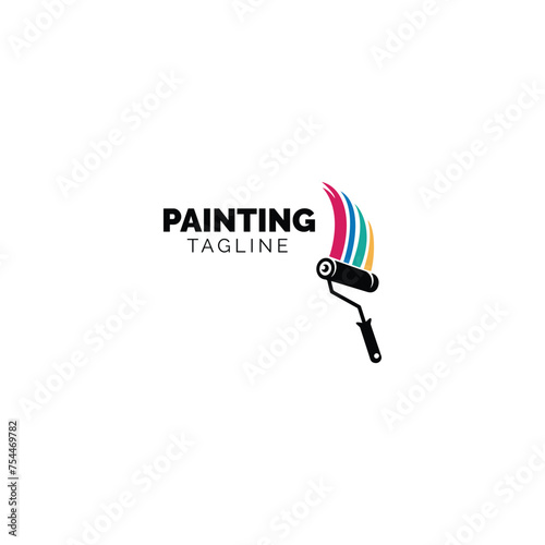 Colorful paint roller with rainbow swipe