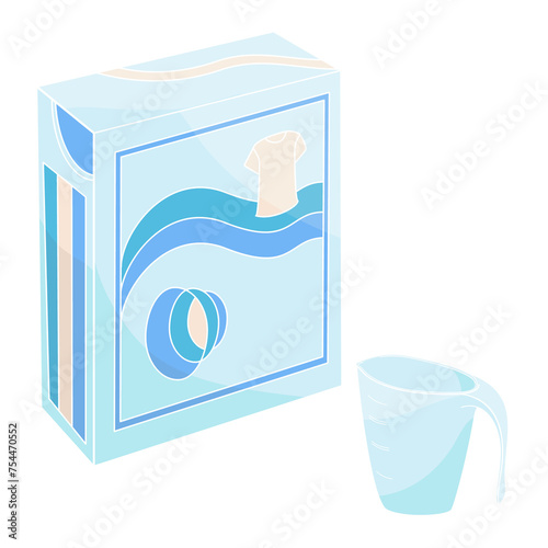 washing powder in a box and measuring cup