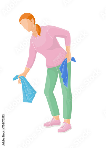  woman bent over to put laundry in the washing machine	
