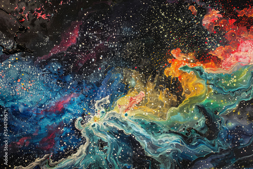 A cosmic tide sweeps across the canvas.