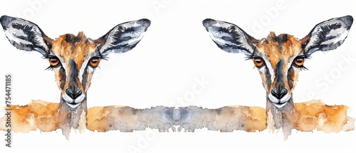  a watercolor painting of a goat's head with orange eyes and a black - and - white stripe.