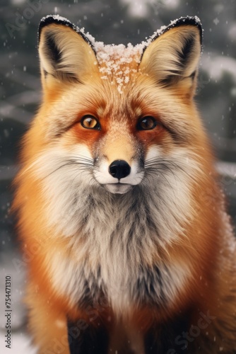 Close-up of a red fox in the snow, suitable for winter-themed projects © Fotograf