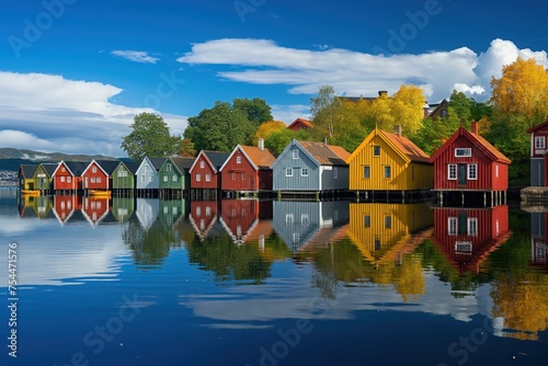  the colorful and historic boathouses along the Nidelva River in Trondheim Norway