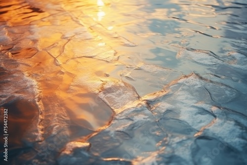A detailed view of ice forming on a body of water. Suitable for winter-themed designs