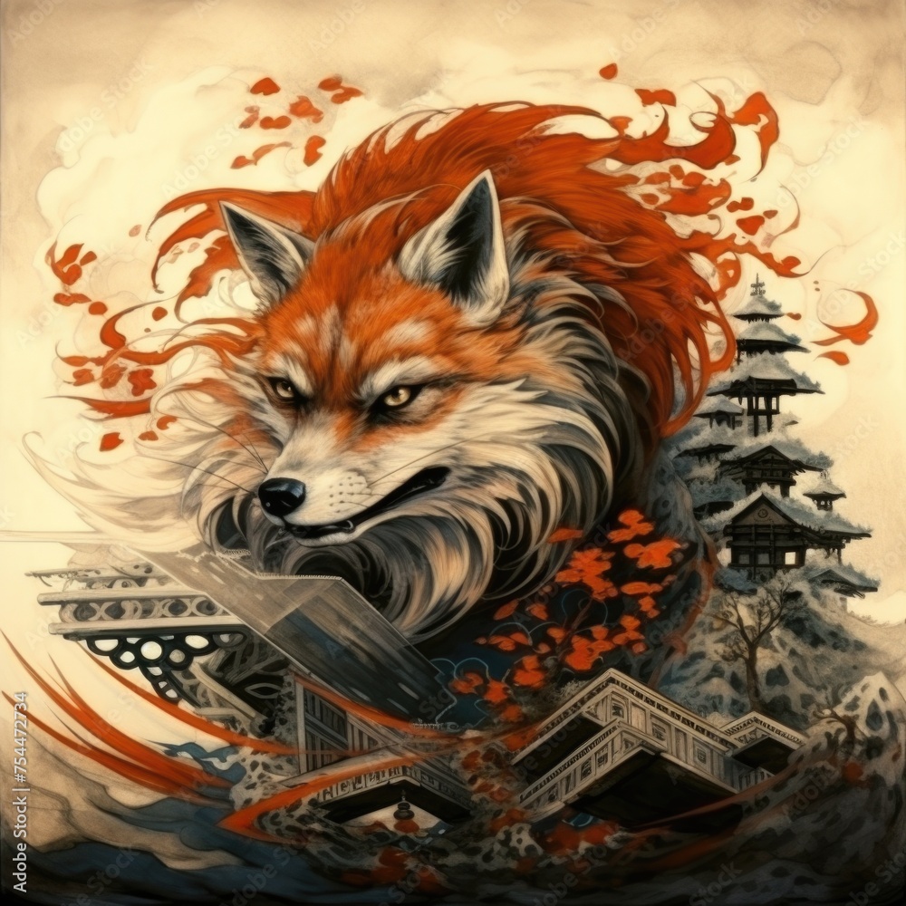 Fototapeta premium A painting of a fox holding a book in its mouth. Suitable for educational and storytelling themes