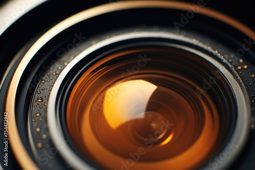 Detailed close-up of a camera lens, ideal for technology concepts