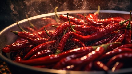 Crédence de cuisine  A bowl of red hot peppers being sprinkled with water. Suitable for food and cooking concepts  © Fotograf