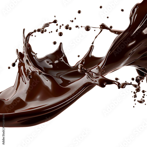 a dark creamy chocolate wave, splashes, or shakes with drops, isolated on a transparent background. 
