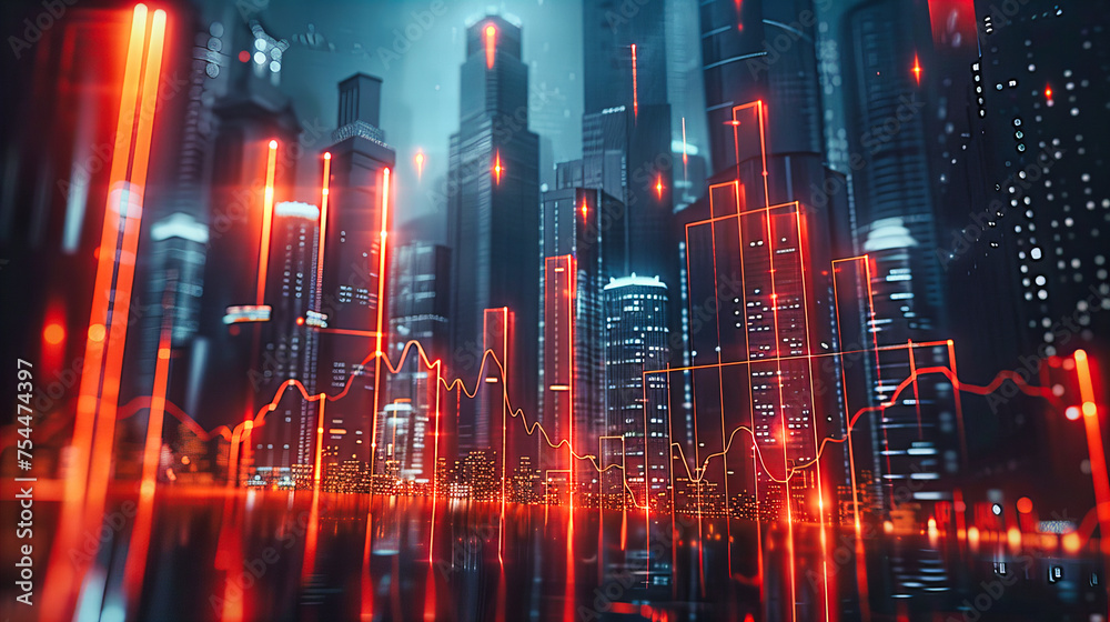 Futuristic Cityscape at Night, Digital Neon Lights and Urban Architecture, Concept of Modern Metropolis and Technology