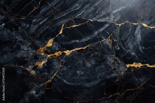 Black marble background natural marble texture. Glossy granite slab gold inserts