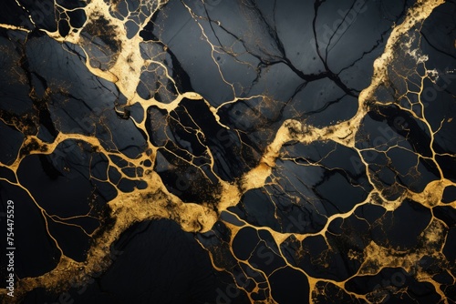 Black marble background natural marble texture. Glossy granite slab gold inserts
