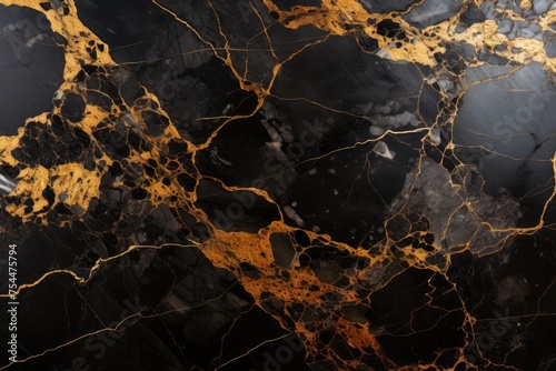 Black marble background natural marble texture. Glossy granite slab gold inserts