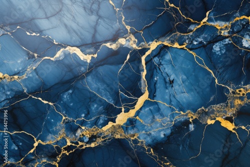 Blue marble background natural marble texture. Glossy granite slab gold inserts