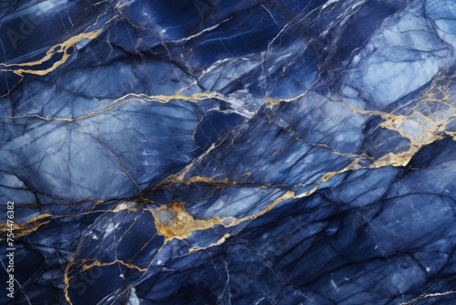 Blue marble background natural marble texture. Glossy granite slab gold inserts