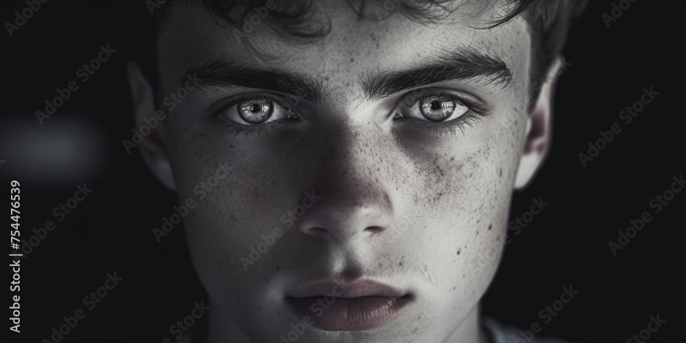 Close up portrait of a young man with freckles. Suitable for skincare or beauty concepts