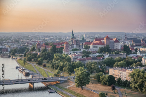 Golden Hour over Krakow's Wawel Castle and Vistula River
