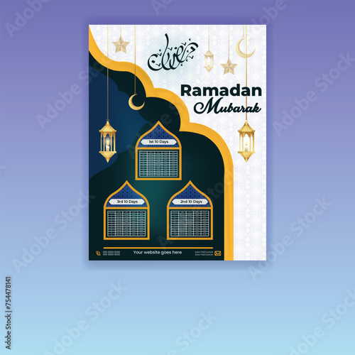 ramdan time poster and flyer template layout Ramadan Sehri and iftar time table design template. Ramadan calendar. Muslim Holy Month Ramadan is generous.