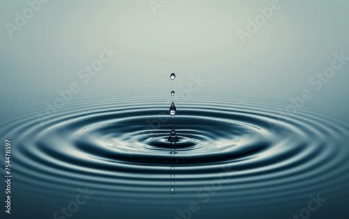 Water drop falling into water with ripples and waves in the background