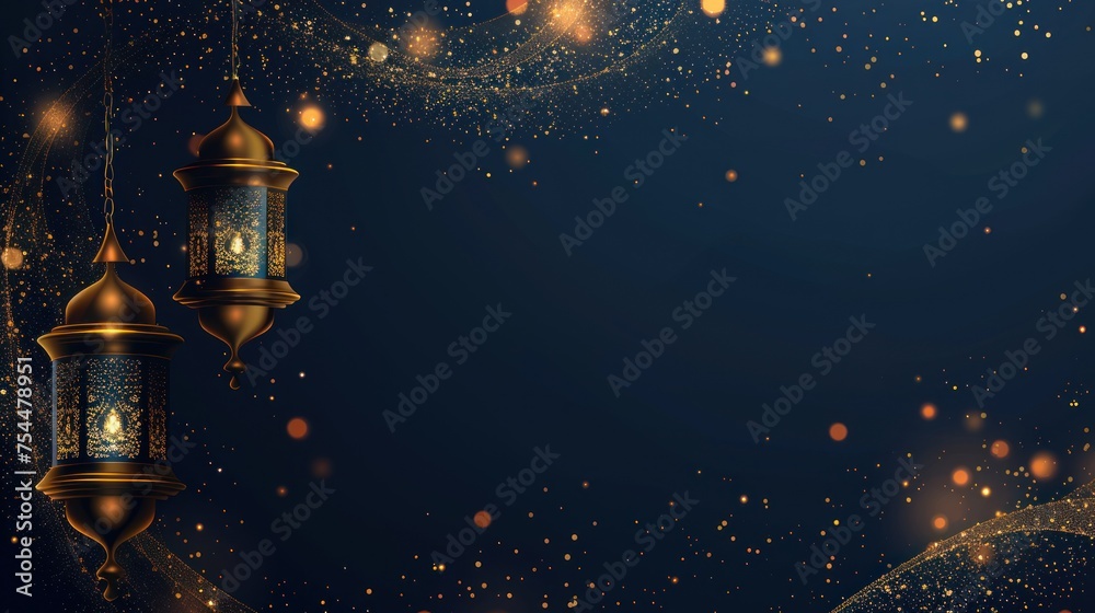 Elegant Islamic Navy and Gold Design Background With Copy Space Included