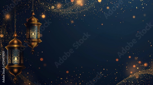 Elegant Islamic Navy and Gold Design Background With Copy Space Included