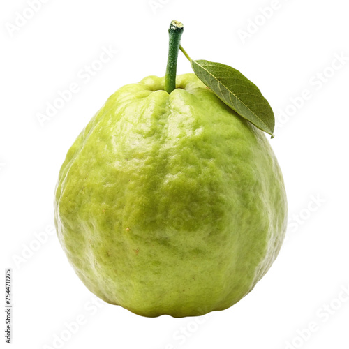 Guava fruit with green leaf isolated on transparent background.