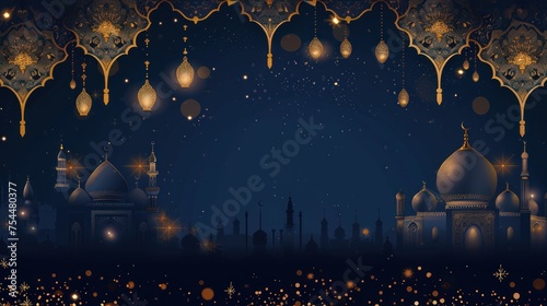 Islamic Navy and Gold Artwork Background With Room for Text