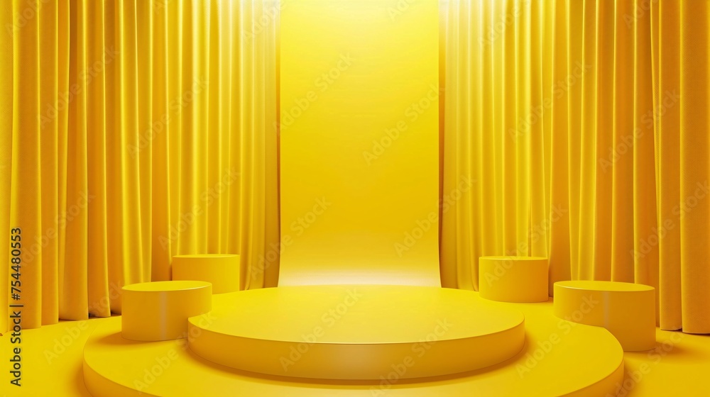Modern Minimal background. yellow podium mockup using yellow background for product presentation. 3d rendering illustration. Ai Generative Modern Minimal background. yellow podium mockup using yellow background for product presentation. 3d rendering illustration. Ai Generative