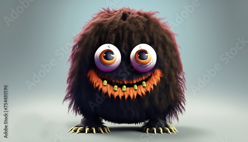 black hair round shape monster for kids, black and gray round shape monster for kids, A happy and furry little monster, Monster. Happy Halloween. Cute head face with two eyes Cartoon character 
