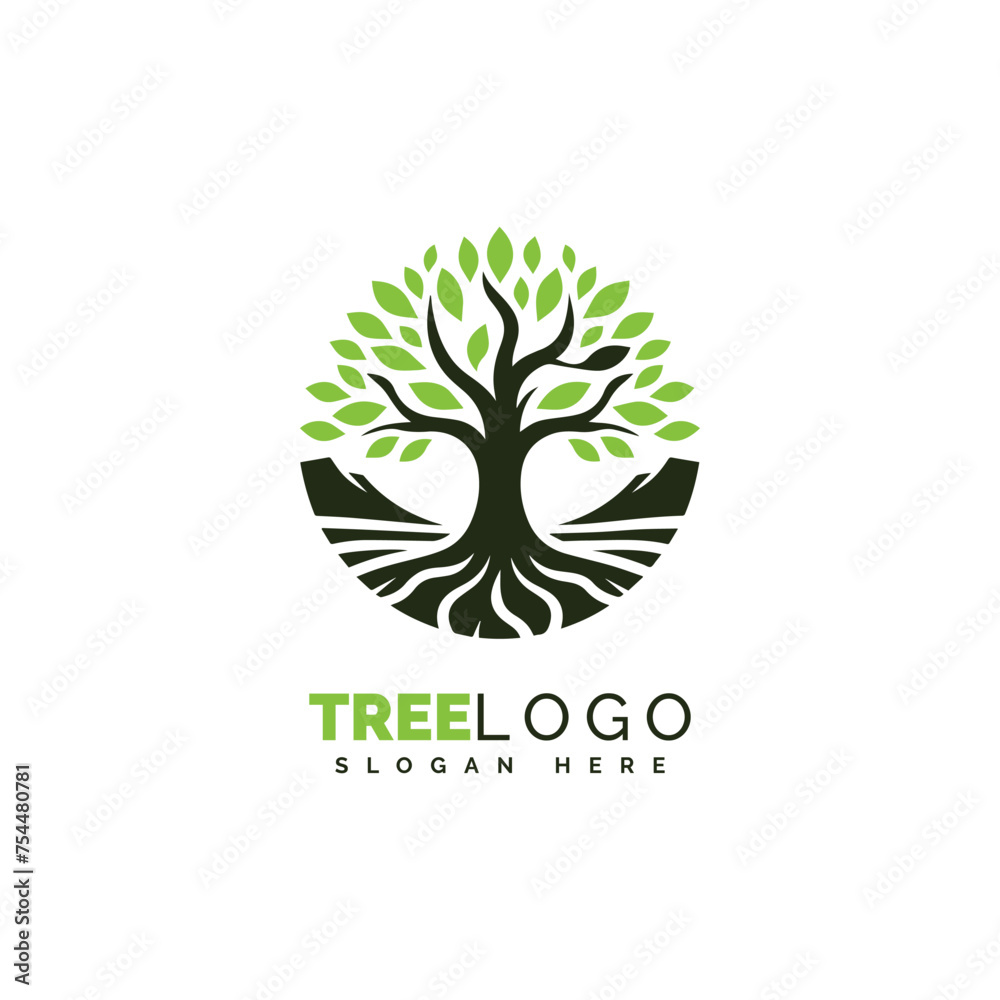 Stylized circular tree logo for natural brand