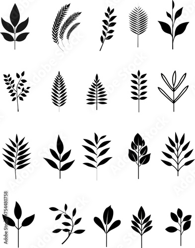 set of leaves silhouettes vector 