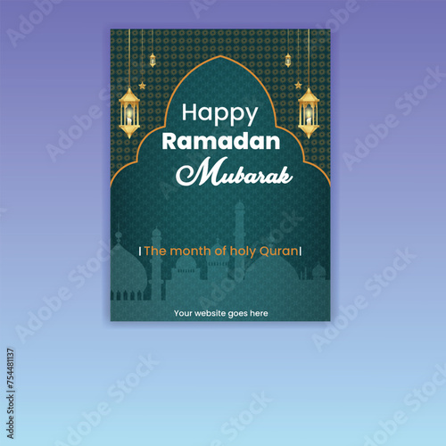 ramadan islamic flyer social media template. portrait background design. Ramadan kareem paper cut vector poster with lantern, star and suitable for celebrating ramadan events.