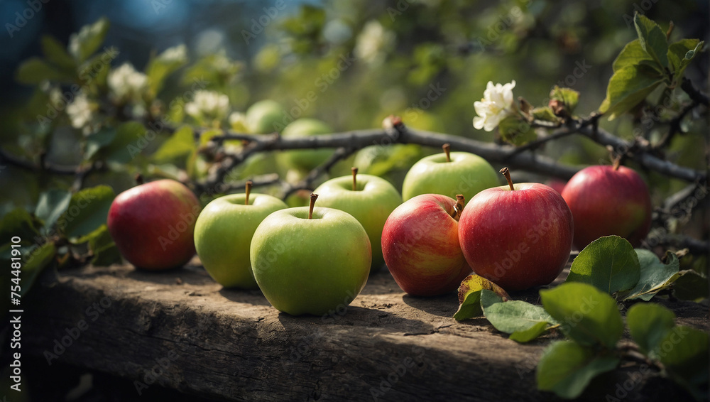 Rote und grüne Äpfel nach der Ernte - obrazy, fototapety, plakaty 