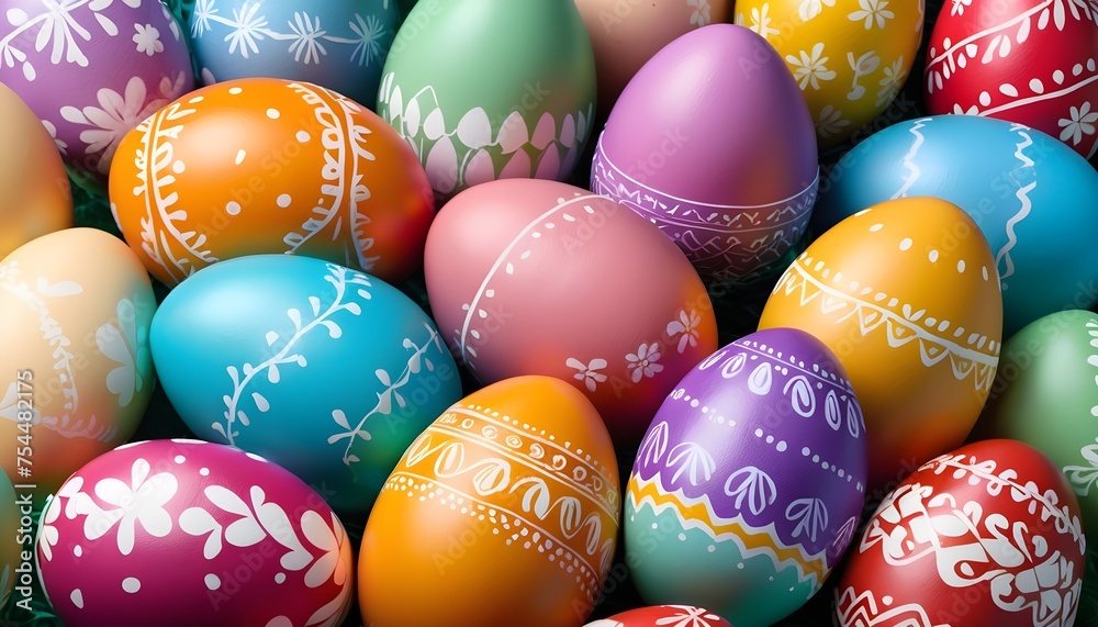 Multitude of colorful painted chocolate easter eggs macro background