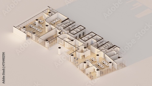 Commercial office space Isometric interior design 3d render
