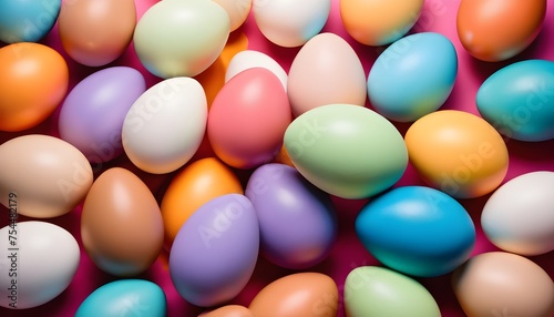 Multitude of colorful chocolate easter eggs macro background