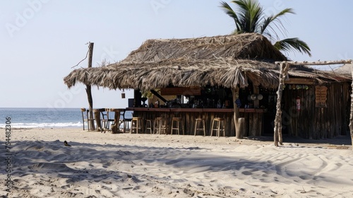 Tropical Beach Bar. Thatched Roof Refuge Isolated Against Transparency