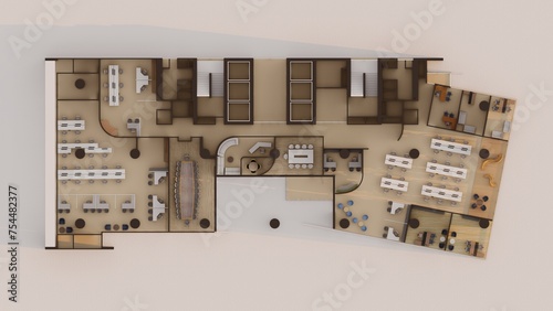 Commercial office space Isometric interior design 3d render