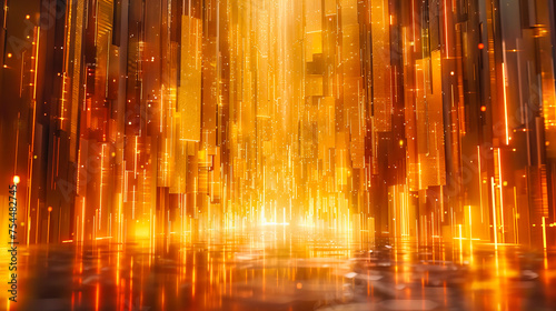 Golden Glowing Abstract Background, Concept of Luxury and Celebration, Shiny Light Patterns and Bokeh Effect