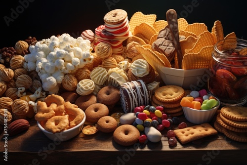 A table filled with various types of food, perfect for food-related projects