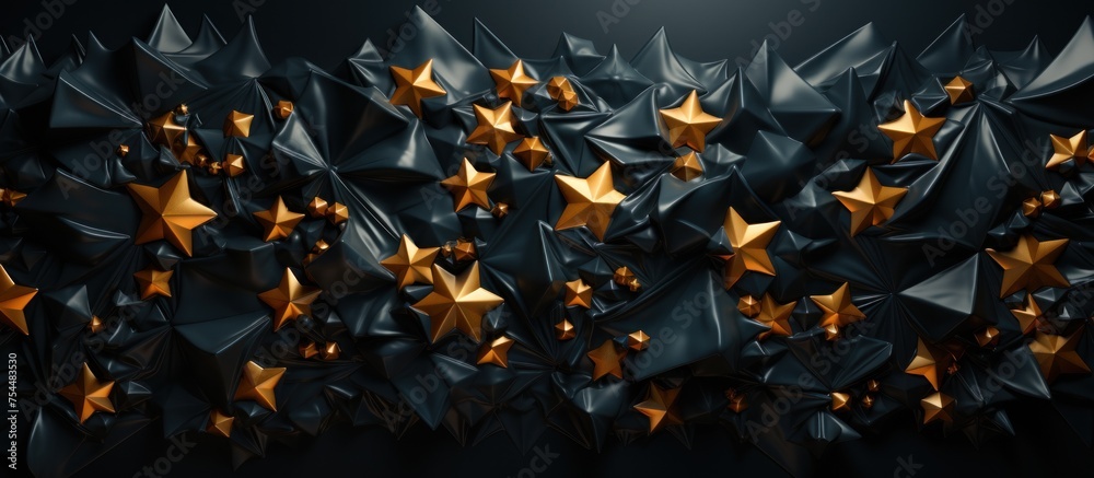 golden stars on a black background - obrazy, fototapety, plakaty 